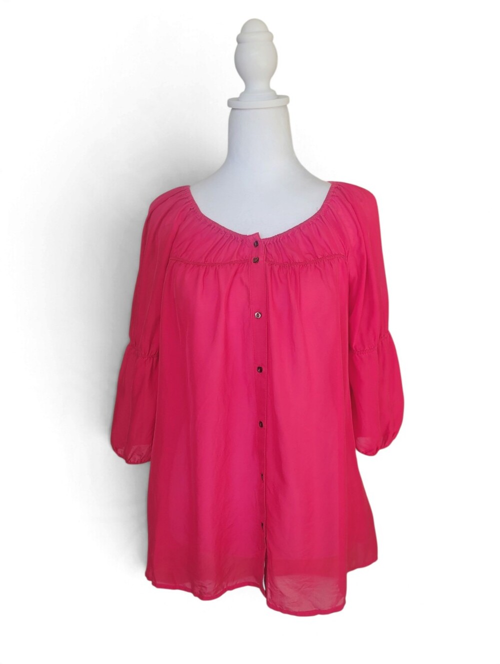 Anthropologie 100% Silk Boho Peasant Blouse Rose Red Vanessa Virginia XS